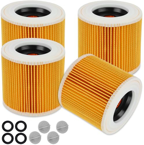 ZUPAPJO 4 Filtro a Cartuccia, Filtro Aspirapolvere Karcher Compatibile con Kärcher WD3, WD2, WD1, MV3, MV2, A, K, KNT, NT, SE, VC, Ricambio 6.414-552.0, con 4 Viti di Bloccaggio per Soffre di Allergie