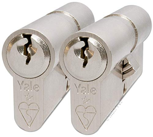 Yale KM4545-NP- KA Euro Double 1 Star Kitemarked Cylinder, 3 Keys Supplied, High Security, Boxed, Pack of 2, Suitable for All Door Types, 45:10:45 (100 mm), Nickel Finish