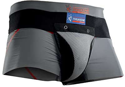 Thuasne - Schutzschale für Männer - Hartschale für Kampfsportarten, Boxen, Karate, Taekwondo - Handball, Rugby - Breiter elastischer Haltegurt - L