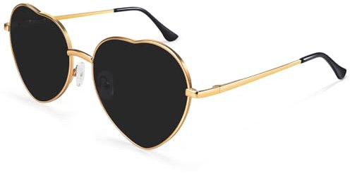 Dollger Herz Sonnenbrille Damen Herzförmige Sonnenbrille Vintage Thin Metallrahmen Love Rave Herzform Sonnenbrille UV400 Schutz Schwarz