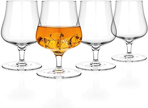 Luxbe - Brandy Whiskey Crystal Glasses Snifter, Set of 4 - Handcrafted - Lead-Free Crystal Glass - For Cognac Bourbon Spirits Drinks - 9.5-ounce