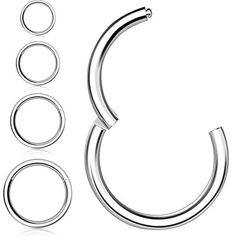 4 Pezzi Anelli a Cerchio Orecchini a Cerchio,Kucheed Acciaio Chirurgico 316L Incernierato Clicker Anello Segmento Elica Cartilagine Naso Anelli a Labbro Orecchini Piercing Gioielli