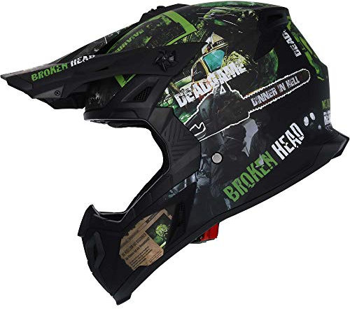 Broken Head Resolution - Motorrad-Helm Für MX, Motocross, Sumo und Quad - Matt-schwarz & Grün - Größe L (59-60 cm)