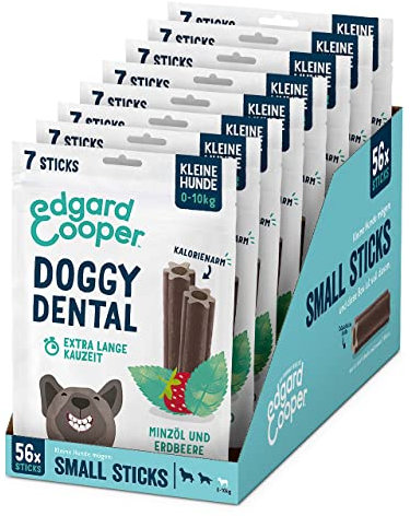 Edgard Cooper Snacks 56 Dental Stick Kleiner Hund Natural 8x7 Kausticks Zahnpflege Minze Erdbeere, Einmal täglich, Kalorienarm, Langes Kauen Effektiv, Frischer Atem