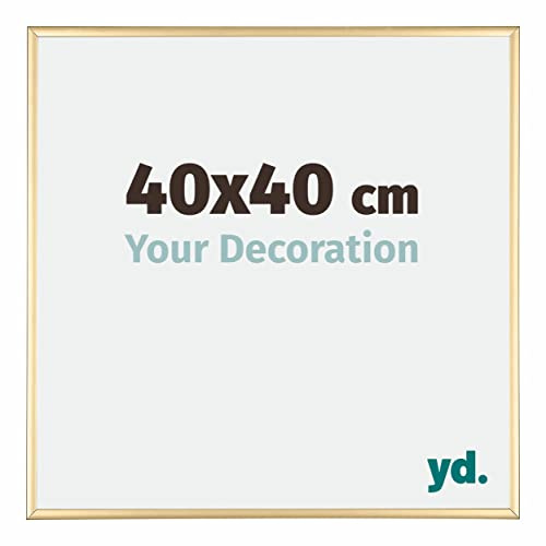 yd. Your Decoration - Marco de fotos 40x40 cm - Dorado - Marco de fotos de Aluminio con cristal de plástico antirreflejo - Marco 40x40 cm - Kent