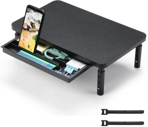 ETHU monitorstativ, höjdjusterbart i 3 steg (11, 13, 15 cm) med förvaringslåda, skrivbordsorganisatör för kontor och hem, ergonomiskt stativ för dator, skrivare, bärbar dator