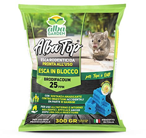 Albagarden - Veleno Per Topi Potente - Topicida In Blocchi - Esche Per Topi Utilizzabile Con Trappola E Ultrasuoni - Per Ratti Di Ogni Dimensione -15 Blocchi X 20 Gr