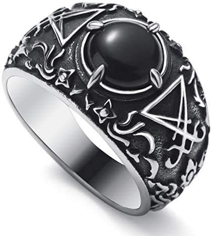 WESTMIAJW Anello satanico in acciaio inox con sigillo di Lucifero Baphomet Satana anello da uomo taglia Q, S, T1/2, V1/2, Y, Z+1, T1/2, Acciaio inossidabile