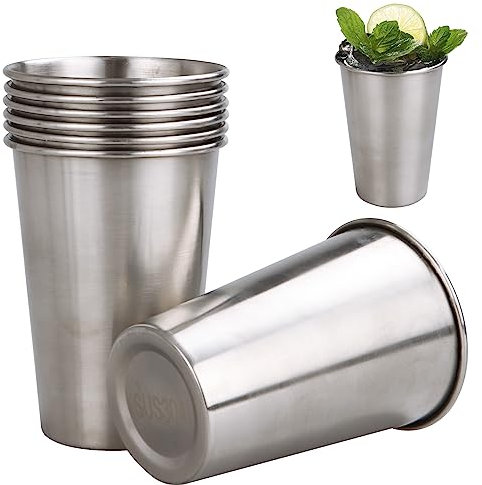 ZOFUN 8 Stück Edelstahl-Biergläser 500 ml Metall-Kaffeetassen, bruchsichere und stapelbare Bierbecher, wiederverwendbar, BPA-frei, Edelstahlbecher für drinnen und draußen, Camping, Reisen