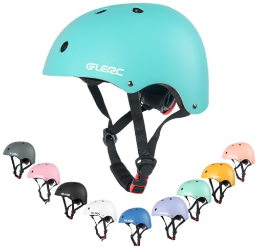 Glerc Casco multideportivo para niños y niñas de 3, 4, 5, 6, 7, 8 años, para bicicleta, scooter, patinaje y más, talla S ajustable, color cian