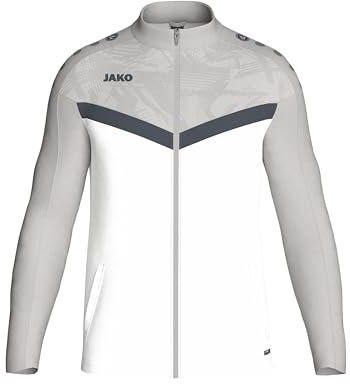 JAKO ICONIC Unisex Polyesterjacke Gr. M Weiß/Soft Grey/Anthra Light - Atmungsaktive Trainingsjacke Herren und Damen im modernen Design, 100% recyceltes Polyester