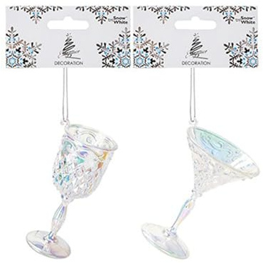 Christmas Iridescent Acrylic Wine & Martini Glasses Hanging Ornaments - 10.5cm (1 Pc) - Decorative & Elegant Decorations For Festive Celebrations