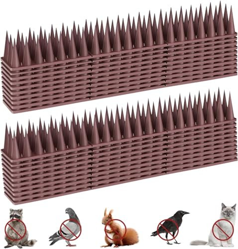 Pinchos Antipalomas 5.7 Metros, Pinchos Anti Gatos, Auyentador de Gatos Plástico, Ahuyentador Palomas, Ahuyentador Gatos para Balcon Terraza Ventana Cercas - 20 Pcs Marrón
