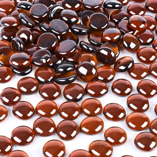 HAKACC 900g Glasnuggets Bernstein, 1,7-1,9cm Glassteine Deko, Muggelsteine, Dekosteine Kinder, Spielsteine, Mosaiksteine zum Basteln Aquarium-Steine für Aquarien Bastelarbeiten Vasenfüller