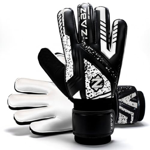 ZABZ Goalkeeper Gloves Non-slip Latex Material Soccer Goalie Football Goalkeeping Gloves Wrist Protection For Kids Youth and Adults (White, Size 5 suitable for 9 to 12 years old)