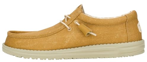 HEYDUDE Mocasines Wally de Lona elástica para Hombre, cómodos y Ligeros, sin Cordones, para Caminar, Viajes y Comodidad Diaria, Marrón comino/Gris Piedra, 46 EU