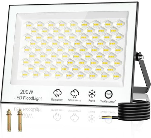 wowspeed Faretto LED da Esterno 200W - Super Luminoso 20000LM Faretti LED 6500K Bianco Freddo Faro LED Esterno, IP65 Impermeabile Faretti LED Esterno per Giardino,Patio, Cortile, Terrazza, Garage