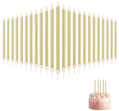 Dewfigs 24 Champagnerfarbene Geburtstagskerzen, Geruchsfrei und Ungiftig, Ideal für Geburtstage und Feierlichkeiten, 14 cm x 12.8 cm, Ohne Duft