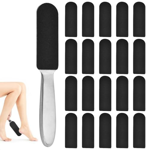MIRKUZI 1 lima per piedi con 20 ricariche per lima per pedicure, lima per piedi in acciaio inossidabile con carta vetrata di ricambio, rimuovi calli in acciaio inossidabile per pelle secca