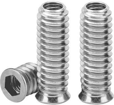 Drenky Dado Esagonale Inserti M8x30mm 20 Pezzi Zincati per Legno, Set Completo con Boccole Filettate e Dadi di Avvitamento per Mobili, Argento