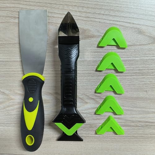 Caulking Tool Kit 3 in 1 with Wallpaper Paint Scraper, Caulk Remover and Silicone Sealant Remover Tool, Stainless Steel Glass Glue Corner Scrapers for Kitchen Bathroom Grout Window Sink Joint Frames