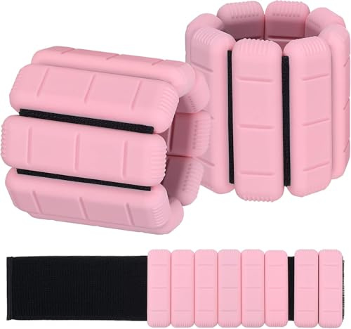 TOPESCT Wearable Wrist Ankle Weights Set of 2(2 lb/4 lbs),Adjustable Arm Weighted Bracelet for Strength Training Walking Running Pilates Jogging Yoga (Pink, 1lb/each)