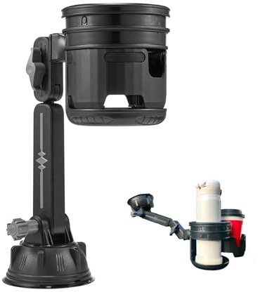 Toprema 2-in-1 Car Cup Holder Expander Adapter Adjustable Angle Suction Base Double Cup Drink Holder Fit Large Bottles Mugs