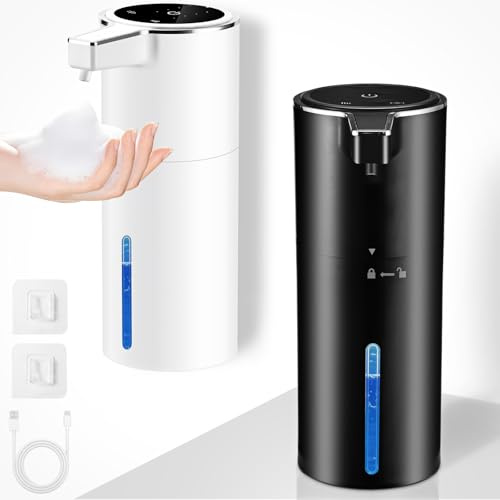 Dispenser Sapone Automatico a Muro, 400 ml, Sensore di Movimento Infrarossi, Ricaricabile USB 1800 mAh, Impermeabile IPX5, Adatto per Bagno e Cucina - Bianco, Schiuma