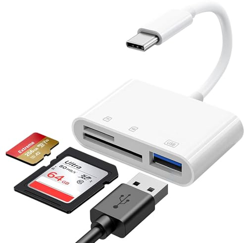 SD-kortläsare USB C, 3-i-1 USB C till SD-kortläsare iPhone SD-kortläsare USB c SD-kortläsare kompatibel med iPhone 17 16 15, iPad, Samsung Galaxy, MacBook, Android