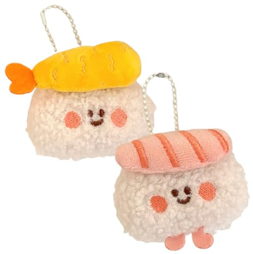 DEFGNOP Portachiavi con sushi di gamberi e sushi di salmone, morbido peluche, adatto per zaini e portafogli per bambini