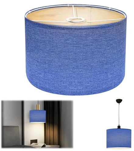 Yunlaishaocer Pantalla Lampara Mesa Lino Hecha a Mano, 30x30x20CM Pantalla Lampara,E27 Pantallas Lamparas Extraíble, adecuado para Lámparas de Escritorio, Lámparas de Noche, Candelabro(Azul)