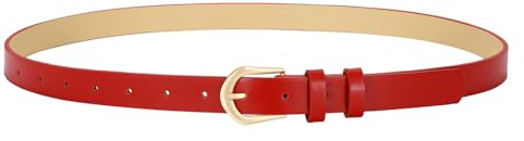 VONMELLI Womens Thin Leather Belt Skinny Waist Belts for Women Fashion Jeans Dress with Gold Buckle Red Fit Waist Size 31-37