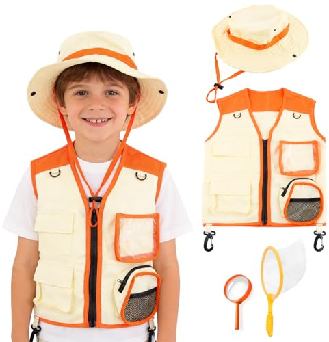 Mtbricey 4PCS Kid Explorer Costume Kit Outdoor Red Adventure Set