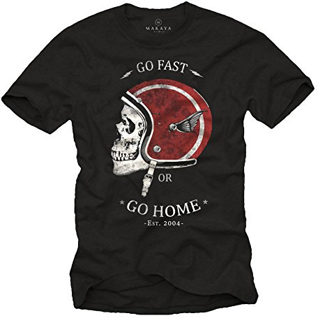 MAKAYA Go Fast OR Go Home - T-Shirt Casco Moto Uomo - Maglietta Motocross Nera S