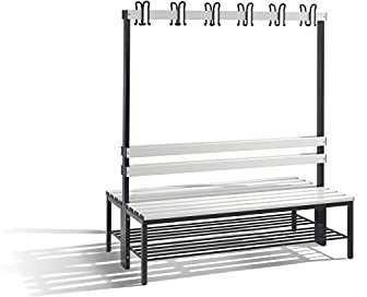 C + P Möbelsysteme C+P | Garderobenbank Basic | doppelseitig | Kunststoffleisten | Länge 1500 mm | lichtgrau | Schuhrost