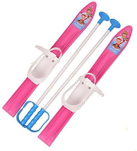 MARMAT SKI Skier Kinder BINDUNG + Stöcken Kinder-SKI Kunststoff 5 Farben 60 cm (Rosa)