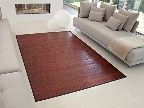 TEJIDOS EL MUNDO Alfombra BAMBÚ Antideslizante, Alta Resistencia, para Interior y Exterior. - 200x300 cm., Nogal