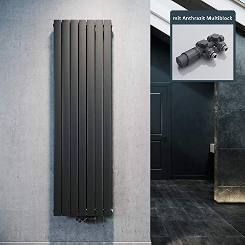 ELEGANT Radiateur plat design 1800 x 539 mm avec thermostat multibloc, anthracite, double couche, vertical, raccord central