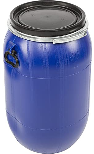 Browin 360083 Fass für Milchsaure Produkte 80 L, Große Futtertonne, Regentonne, Fass zum Einlegen von Kohl, mit Deckel, Blau