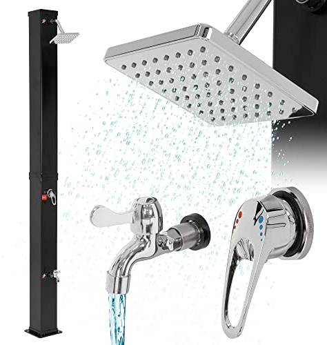 ML-Design Doccia Solare da Giardino 40L 217cm Quadrata con Soffione Rubinetto a Pioggia Acqua Calda Temperatura Massima 60°C per Esterno Piscina Spiaggia Campeggio Vacanza a Risparmio Energetico Nero