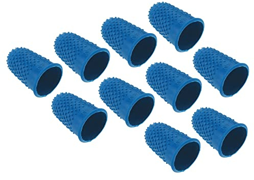 PATIKIL 0,71 x 1,14 tum gummfingerspetsar, 10-pack silikon tumme fingertoppsskydd skyddskuddar fingerborg grepp för kontorsräkning sömnad, blå medelstorlek