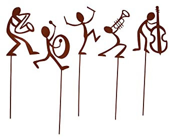 UNUS Garden Musiker Gartenstecker 5er Set, Gartendeko Rostoptik, Roststecker aus Edelrost Metall, Rost Deko für Garten Terrasse Balkon Blumentopf