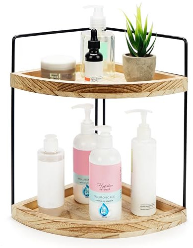 BELLE VOUS Estanteria Esquina 2 Niveles para Baño - Estanterías de Madera para Tocador, Encimera en la Cocina o Baño - Estante Esquinero para Cosméticos, Maquillaje, Especias y Más