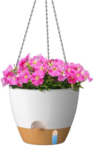 ZMTECH Pot à Plantes Suspendu Auto-arrosant de 30 cm avec Trous de Drainage et Soucoupe Pot à Fleurs en Plastique pour Plantes d'Intérieur et d'Extérieur (Blanc)