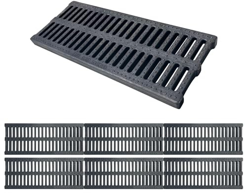 Natotela A15 6 Pack Polymer Plastic Channel Drain Grate-19.7x7.9x1 in Durable Trench Cover,Total Length 118 in Polymer Drain Strainer,Outdoor Drain Grates for Yard Sidewalk Patio Houseside