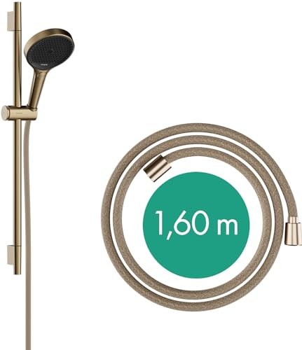 hansgrohe Rainfinity - Duschset, runder Duschkopf mit Brausestange 65cm, Halterung und Designflex Textil Brauseschlauch 160cm, Duschbrause mit 3 Strahlarten, Brushed Bronze