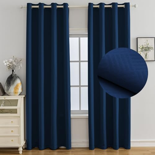 Ystyle Cortinas Termicas Aislantes Frio y Calor Opacas Dormitorio 2 Piezas, 140x240 CM, Modernas Blackout Cortinas con Ojales para Habitacion Salon, BLU Scuro