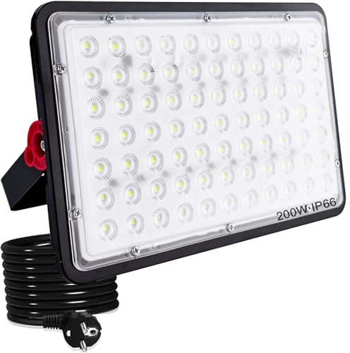 Indmird LED Strahler Außen 200W, 20000LM Led Aussenstrahler 6500K Kaltweiß LeD Scheinwerfer IP66 Wasserdicht Baustrahler LED Flutlicht für Garten Garage Sportplatz Hof Flur