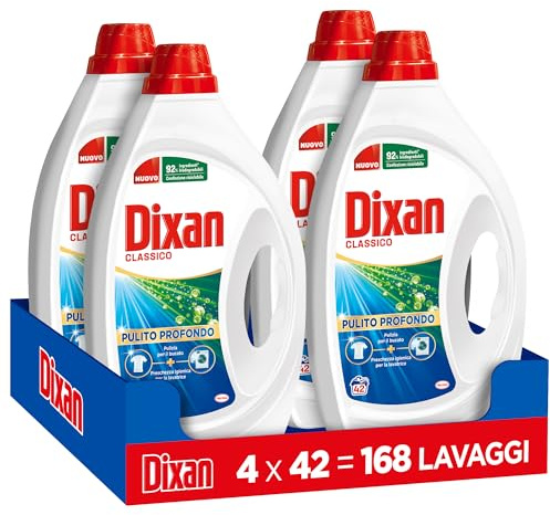 Dixan Liquido Classico Detersivo Lavatrice (4 confezioni da 42 Lavaggi), per una pulizia profonda del bucato e freschezza igienica per la lavatrice, Rimuove le macchie da 20°C
