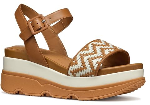 Geox D Gardenia A, Sandalo con Zeppa Donna, Camel/Papyrus, 35 EU